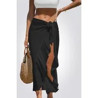 Cupshe Strandrock Wickelrock mit Bindedetail Ruesche und Schlitz Midi