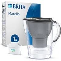 BRITA Wasserfilter Kanne MAXTRA Marella graphit inkl. 1x Pure Performance Kartusche, Passt in Kühlschrank, Filterwechselanzeige, reduziert PFAS, Kalk etc.