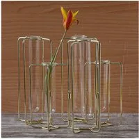 MARELIDA Dekovase Deko Vase Reagenzglas Blumenvase Metallvase Glasröhrchen H: 17cm gold (1 St)