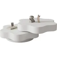 Merax Couchtisch Blumenförmiger Sofatisch Drehbarer Beistelltisch in Cremeweiß (Flexibler Sofatisch für kleine Wohnungen, 1-St., 74,8x67.5x31cm), Wohnzimmertisch mit 360°-Tischplatte & Doppelschichtigem Design