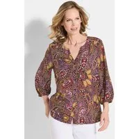 GOLDNER Tunika Kurzgröße: Printbluse mit V-Ausschnitt, Knopfleiste und 3/4-Arm