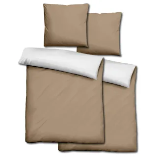 Doppelpack  Sleezzz® Renforcé Wendebettwäsche mocha/weiß 135 x 200 + 80 x 80 cm