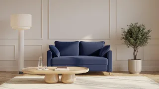 BRUNO Schlafsofa 140cm in Blau | Flow | stabiles Massivholz & Boxspringkomfort