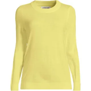 CashTouch Rundhalspullover, Damen,  Gelb, Polyacryl, by Lands' End