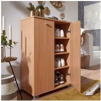 FINEBUY Schuhschrank SuVa2373_1 Holz 12 Paar Schuhe Schuhregal Schuhkommode Flurschrank (Buche 60x90x35 cm, Schuhregal mit 2 Türen Modern) Schuhkommode Flur für 12 Paar Schuhe, Flurschrank