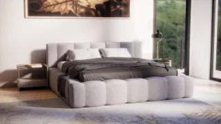Polsterbett Doppelbett Bett LIZETH 160x200cm in Stoff Perfect Harmony Hellgrau