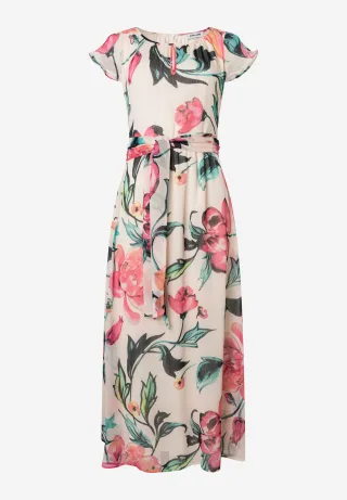 MORE & MORE - Maxi Chiffonkleid mit Flowerprint sand - Gr. - 36