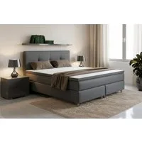 M-Punkt24 Boxspringbett Boxspringbett LINZ 180x200 cm Grau/Anthrazit (Anthrazit/Grau, mit 7 Zonen Taschenfederkern-Matratze, inkl. Topper), SOFORT LIEFERBAR