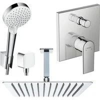Hansgrohe und Jowi Duscharmatur Vernis Shape, Unterputz Duschsystem mit Kopfbrause, Deckenanschluss (Unterputz-Duschsystem, Set) Kopfbrause und Deckenanschluss aus Edelstahl