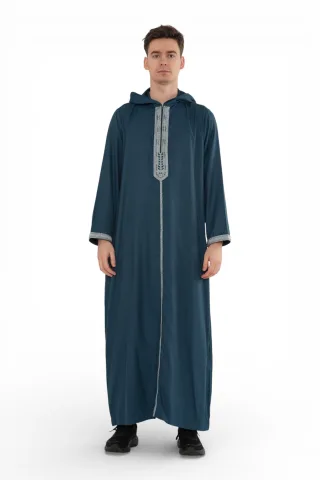 Herren Eid Aqua Green Marokkanische Thobe Robe mit Kapuze Djellaba Ramadan Jubba- HM3