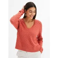 bonprix Ajourpullover bequeme Passform, mit tollem Ajour-Lochmuster, tiefer V-Ausschnitt