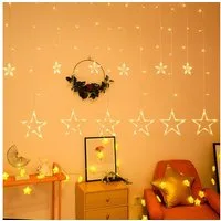 FIVMEN LED-Lichterkette außen und innen 138 LEDs 3m Deko Sternlichter, 8 Modi mit Stecker, Fernbedienung mit Timer, Stern Form