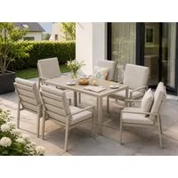 MeXo Gartenlounge-Set Gartenmöbel Set Aluminium Outdoor, (Garten-Essgruppe für 6 Personen, 7-tlg., mit Polywood Tisch & Auflagen), wetterfest für Terrasse & Garten