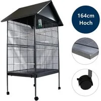 Mucola Vogelkäfig Vogelvoliere Grau XXL Voliere Vogelkäfig Vogelhaus Kanarienvögel, Gitter über der Bodenwanne