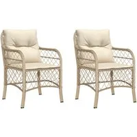 vidaXL Gartenstuhl Gartenstühle mit Kissen 2 Stk. Beige Poly Rattan (2 St)