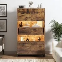 Merax Standvitrine mit LED-Beleuchtung & Acrylfront, Highboard in Schwarz & Holzoptik (1-St., Matt Vitrinenschränke Stauraumvitrine Bücherregale Weinschränke) Vitrine Hochschrank mit 5 Ebenen,2 Schubladen & Push-Türen,80x40x138cm