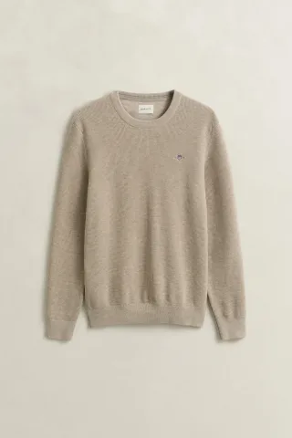 GANT - Rundhalspullover aus strukturierter Baumwolle oat melange - Gr. - XXXL