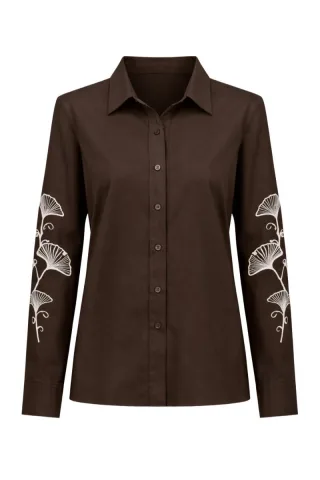 signe nature - Hemdbluse mit Stickerei braun - Gr. - M
