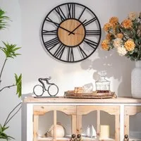 K&L Wall Art Wanduhr industrielle XL Holz-Metall Uhr ohne Tick-Geräusche (leises Quartz Uhrwerk)