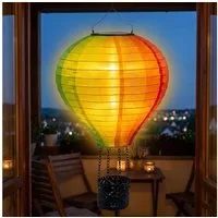 Spetebo LED Dekofigur Solar Heißluftballon aus Nylon bunt zum Hängen, Einschalten bei Dämmerung, LED fest integriert, orange (feuerfarben), mit Flammen Effekt