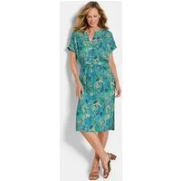 GOLDNER Sommerkleid Viskosekleid mit floralem Muster Sommerkleid mit V-Ausschnitt, Bindegürtel, Knielänge und Viertelarm