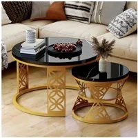 HAUSS SPOLE Couchtisch 2-teiliges Beistelltisch-Set aus MDF und stabilem Metallrahmen (Satztisch Wohnzimmertisch, 2-St., für verschiedene Wohnstile), Ausgehöhltes Design
