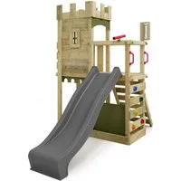 FATMOOSE Klettergerüst BoldBaron Boost – Ritterburg mit Wellenrutsche & Kletterwand, (Abenteuer-Spielturm - kreativer Outdoor-Spielspaß, mit Zinnendach, Sandkasten & Kletterleiter), langlebig & sicher - 10 Jahre Garantie*