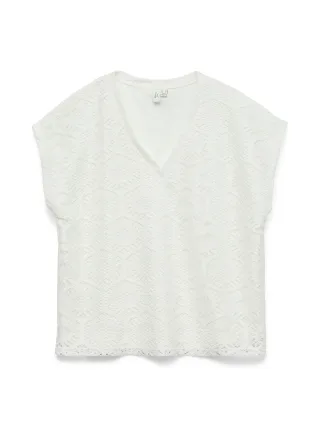 VERO MODA - VMIRIS CROCHET V-NECK T-SHIRT JRS BTQ Cloud Dancer - Gr. - XL