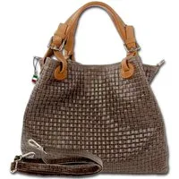 FLORENCE Handtasche Florence Damen Handtasche Echtleder (Handtasche), Damen Leder Handtasche, Umhängetasche, dunkelbraun ca. 31cm x ca. 28cm