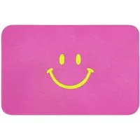OnlyWow Badematte Smiley - Fröhlich - Rosa, Höhe 10 mm, Polyester, Rechteckig, Badezimmerteppich, Badteppich, Rutschfest, Badvorleger, Waschbar