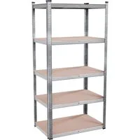 TroniTechnik Regal Schwerlastregal mit 5 Holzböden, edel verzinkt, Standregal, als Werkbank nutzbar, variable Montage inkl. MFD-Platten und Querstreben, 875kg Belastbarkeit, verzinkte Metallstreben, Wandmontage möglich
