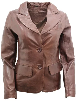 Damen-Blazerjacke aus Leder mit 2 Knöpfen – Newport