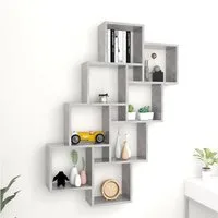 furnicato Wandregal Betongrau 90 x 15 x 119 cm aus Holzwerkstoff, 1-tlg., Stabile Wandablage mit offenen Fächern für Bücher und Sammlerstücke