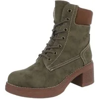 Ital-Design Elegante Damen-Stiefelette mit hochwertigem Material und Komfort Schnürstiefelette (90755982) Blockabsatz Stiefeletten in Grün