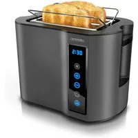 Arendo Toaster Wärmeisoliertes Doppelwandgehäuse, 2-Scheiben, Display Restzeitanzeige, 2 kurze Schlitze, für 2 Scheiben, 800 W, Kurzschlitz, Brötchenaufsatz, 7 Bräunungsgrade, Touchpanel