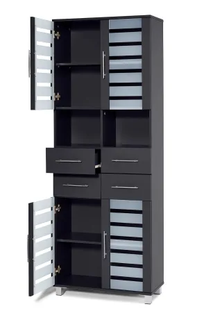 bonprix Badezimmer Hochschrank breit, grau, Gr.185x68 cm, Hochschrank mit viel Stauraum