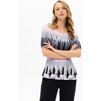 Passioni Plisseeshirt mit buntem Muster Plissiertes T-Shirt in Rosa, Grau und Dunkelgrau