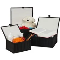 relaxdays Aufbewahrungskorb 3er Set, schwarz