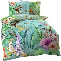 Kaeppel Bettwäsche Kaeppel Mako Satin Digitaldruck Bettwäsche 2 tlg. Äffchen Dschungel, Satin, 2 teilig, hochwertige Digitaldruckbettwäsche mit einem farbenfrohen Urwaldmotiv