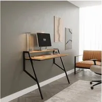 BDR Smart Home Art Schreibtisch Flamingo Schreibtisch mit Metallfüßen, Pine & Schwarz Stabil & Modern