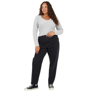 Brave Soul - T-Shirt für Damen, Hals Kerbe, Langärmlig (Grau meliert meliert)