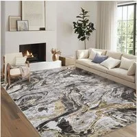 GarveeMore Teppich Waschbarer Falteppich, 350g/m² Florgewicht, TPR Rückseite Rutschfest, rechteckig, Höhe: 8 mm, Motiv "Wolken & Tinte", Blau/Grau/Braun für Wohnzimmer Schlafzimmer