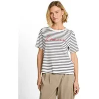 TOM TAILOR Kurzarmshirt Sommershirt im Streifen-Look und mit Workung-Stickerei