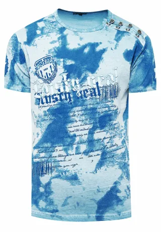 T-Shirt Verwaschen mit Logo Print und Knopfleiste