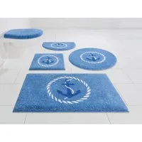 Grund Badematte Port Louis, Höhe 20 mm, rutschhemmend beschichtet, fußbodenheizungsgeeignet, Kunstfaser, rechteckig, Design mit Anker, maritim, Made in Europe