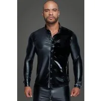Noir Handmade Men Langarmhemd Herren-Hemd in schwarz - M