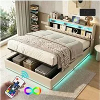 Gdood Polsterbett Stauraumbett Doppelbett LED (Type-C + USB, Hydraulisch hebbarer Stauraum), Mit Bettkasten, LED-Beleuchtung, USB-Anschluss, 140x200 cm