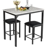 COSTWAY Essgruppe, 3 teilig, Esstisch mit 2 Stühlen, gepolstert, Metall