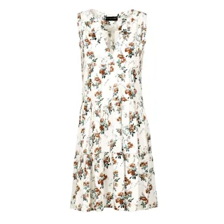 Ärmelloses Ecru Floral A Line Kleid