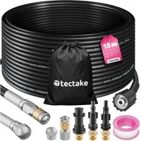 tectake Rohrreinigungsspirale 8-tlg. Rohrreinigungsschlauch-Set in 2 Größen, mit, L: 150 cm, (Hochdruck-Rohrreinigungsset, in schwarz), starre/rotierende Edelstahldüse, 3 Adapter, Arbeitsdruck 200 bar